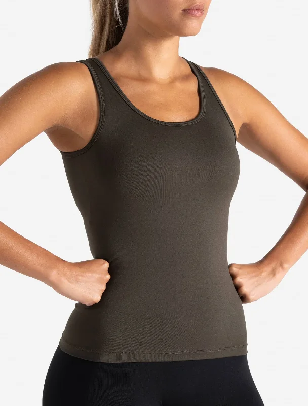 Women's Stylish Professional Apparel Sculpt Seamless Built-In Bra Vest - Olive