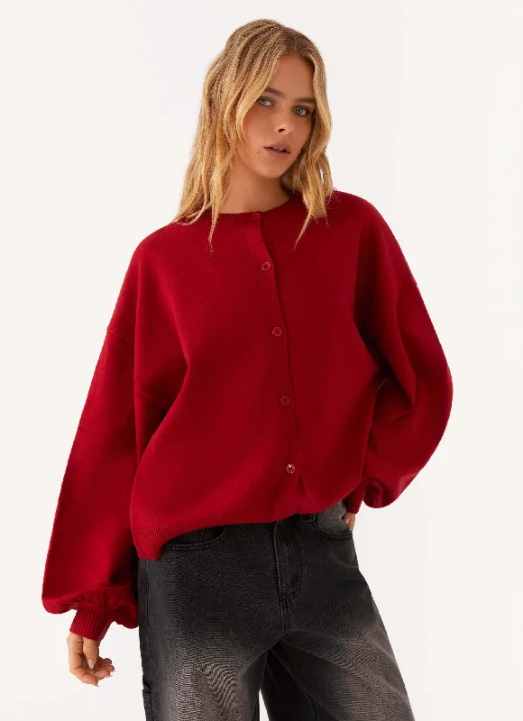 Modern Women's Fashion with Vintage Touches Joey Knit Cardigan - Wine
