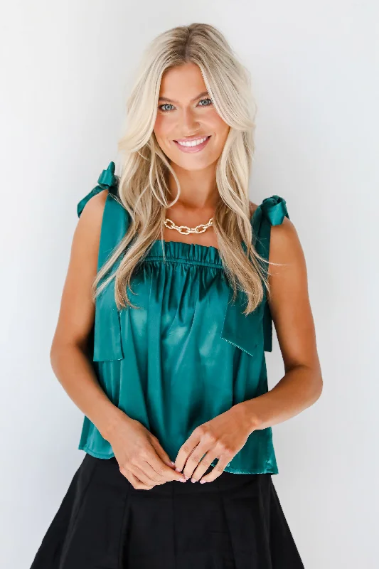 Graceful Fashion Exceptional Charmer Green Satin Tank