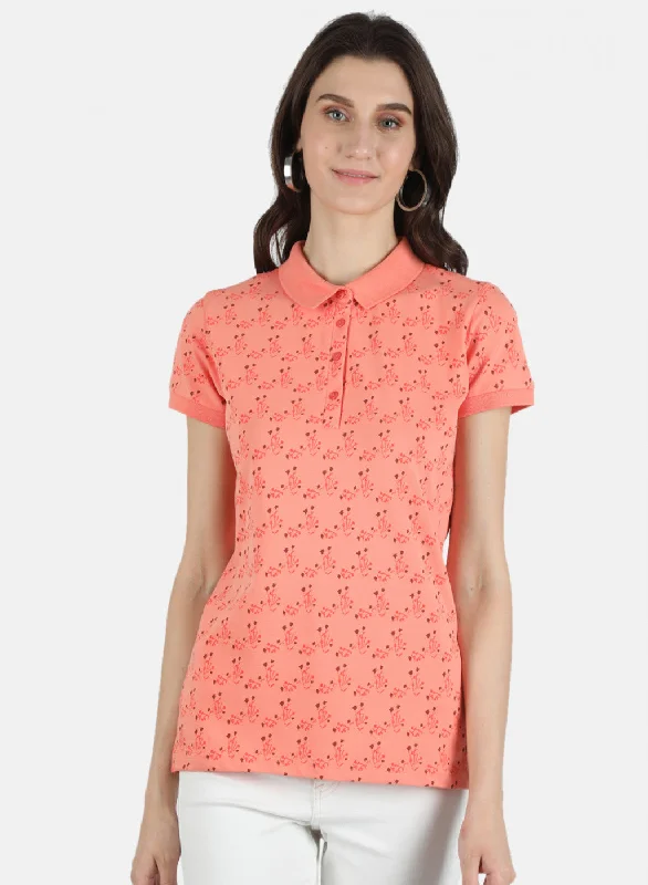 Designer Women's Fashion Online Women Peach Printed T-Shirt