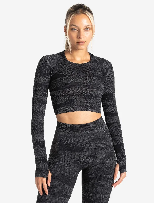 New Arrival Discounts Boost Seamless Long Sleeve Crop Top - Black