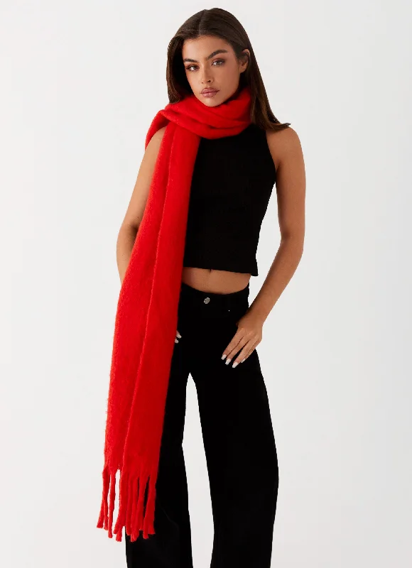 Women's Outfit Claret Plain Knit Scarf - Red