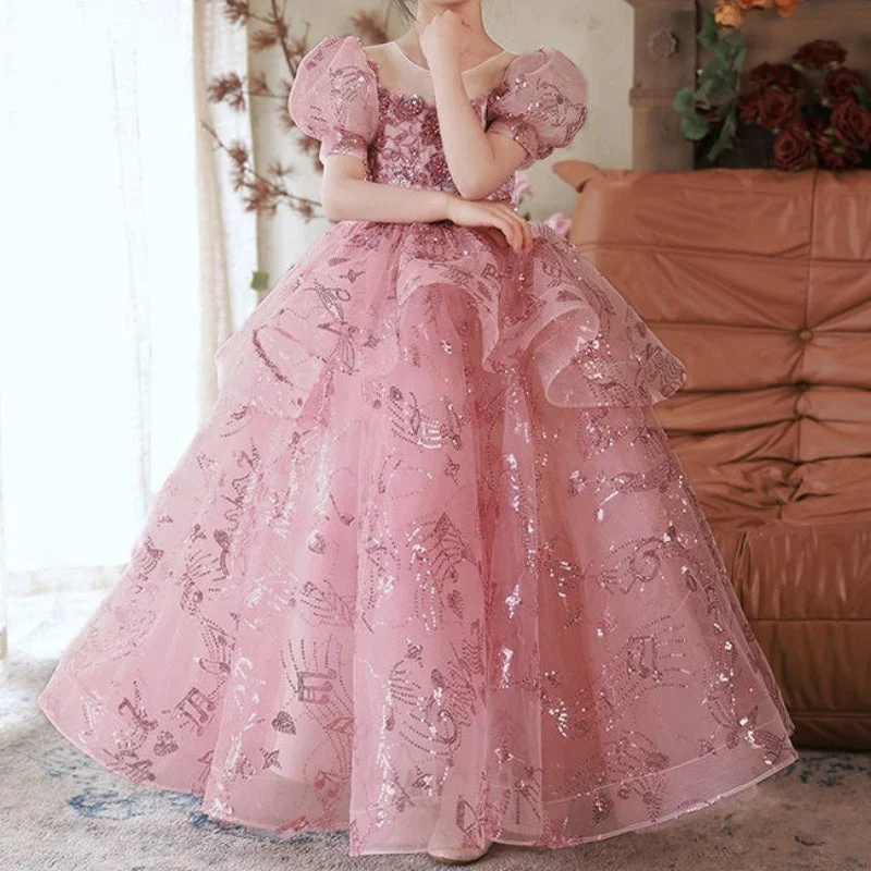 Women's Active Clothing Baby Girl Birthday Pageant Dress Chiffon Sequined Princess Dress