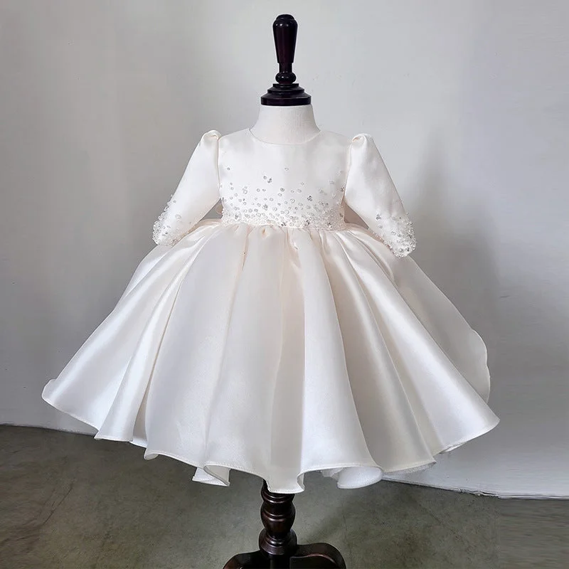 Limited Time Special Offer Elegant Baby Girl White One-Year-Old Puff Princess Dresses Performance Dresses