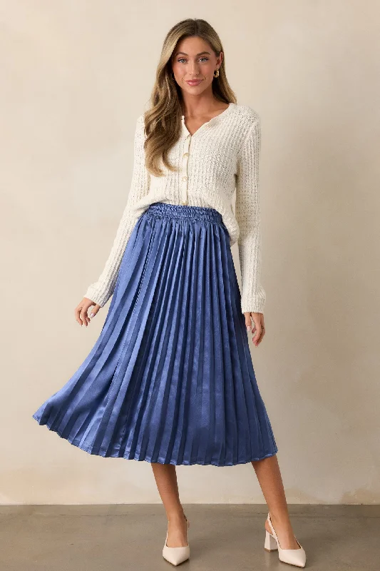 Comfy Women's Outfits for Daily Wear Lost In The Stars Dusty Blue Pleated Midi Skirt