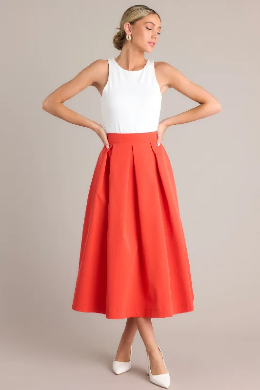 Women's Functional Outfit For Outdoor Activities Memories in Focus Tomato Red Midi Skirt