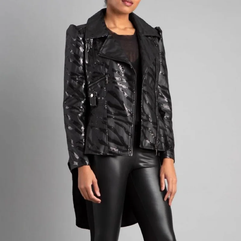 Fashion Sale Bling Bling Zebra Hi Low Jacket In Black