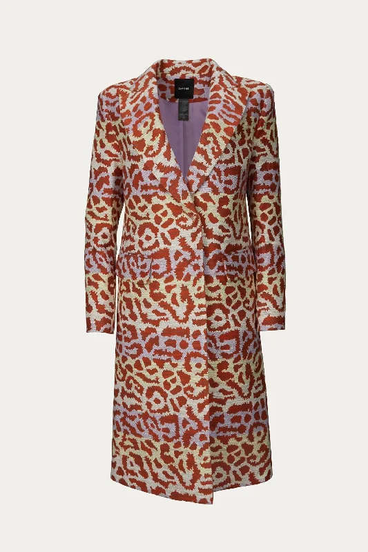 Modern Women's Attire Peaked Lapel Overcoat In Lavender/rust Leopard