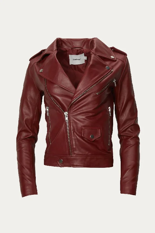 Women's Charming Outfit For Events River Biker Jacket In Burgundy
