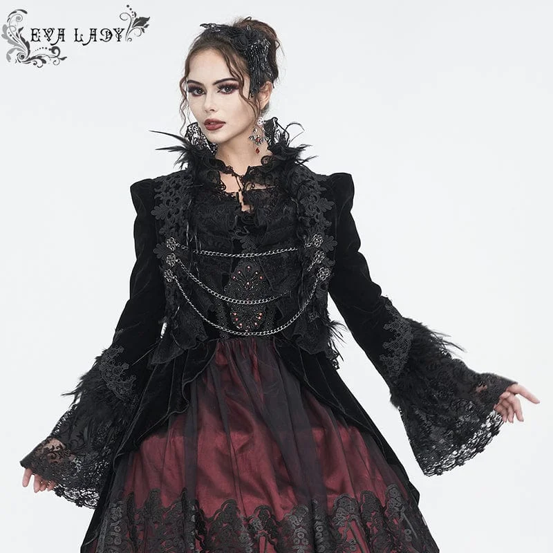 Bundle Offer Women's Gothic Stand Collar Floral Embroidered Feather Jacket