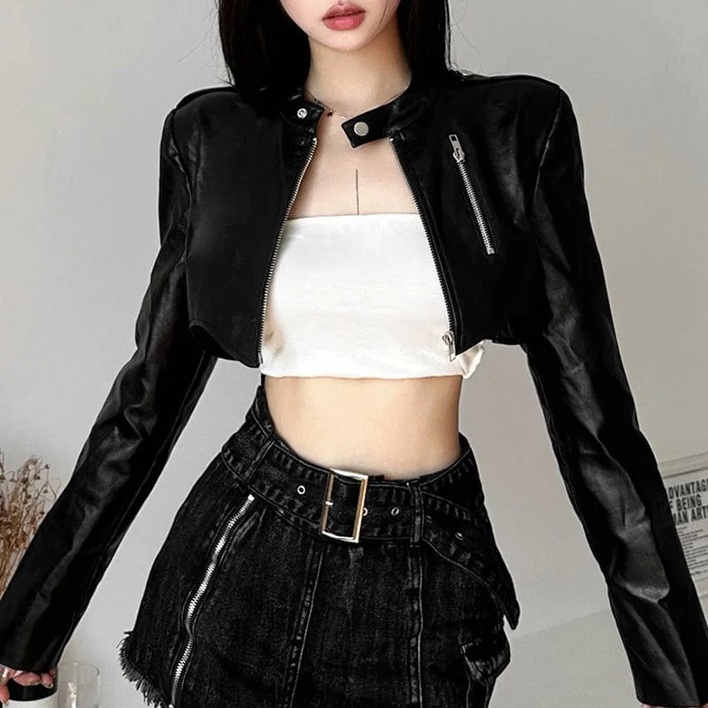 Online Boutiques Clothing Women's Punk Buckle Faux Leather Short Jacket