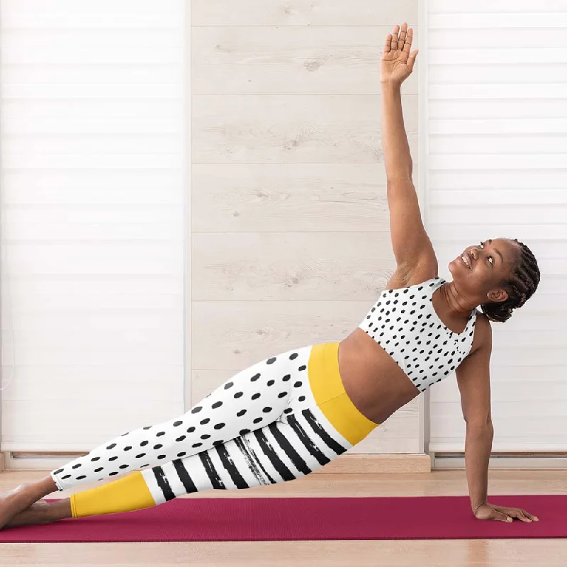 Women's Evening Apparel Printed Leggings "Dots&Stripes" Yellow