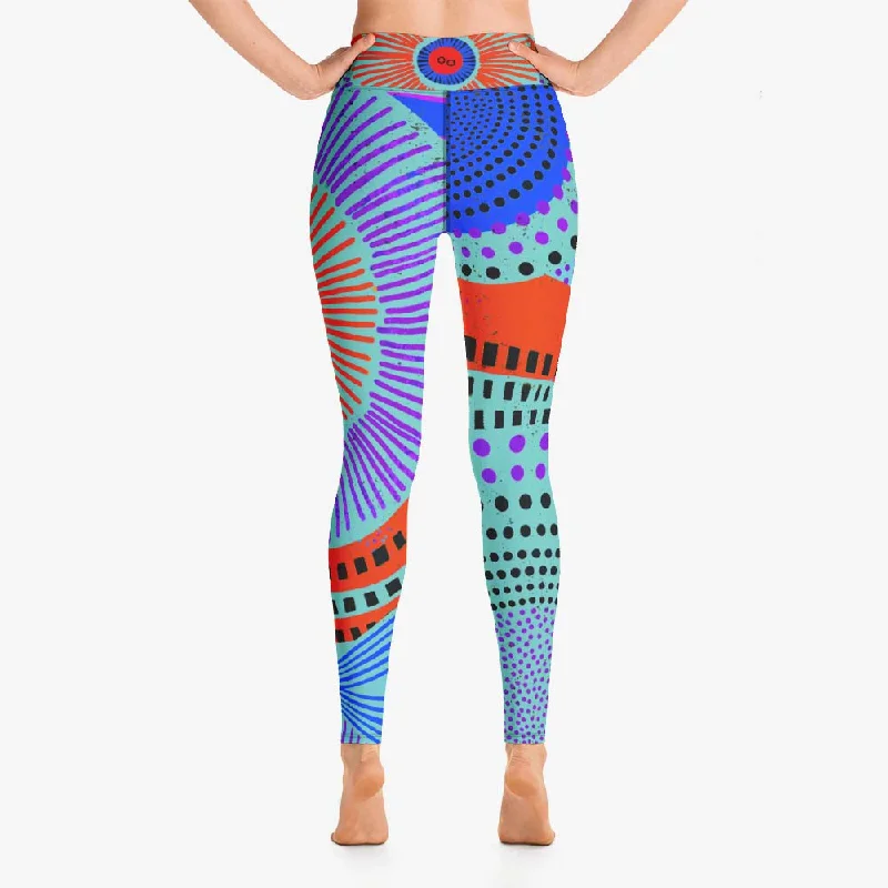 Women's Clothing Outfit Set Printed Leggings "Ethno Pop" Turquoise/Red